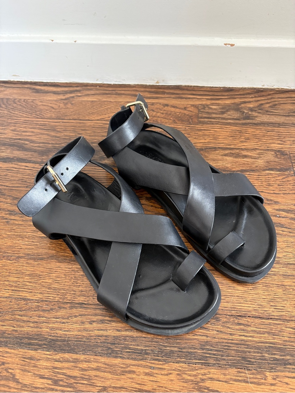 A.Emery Women’s Black Strappy Leather Sandals with Buckle